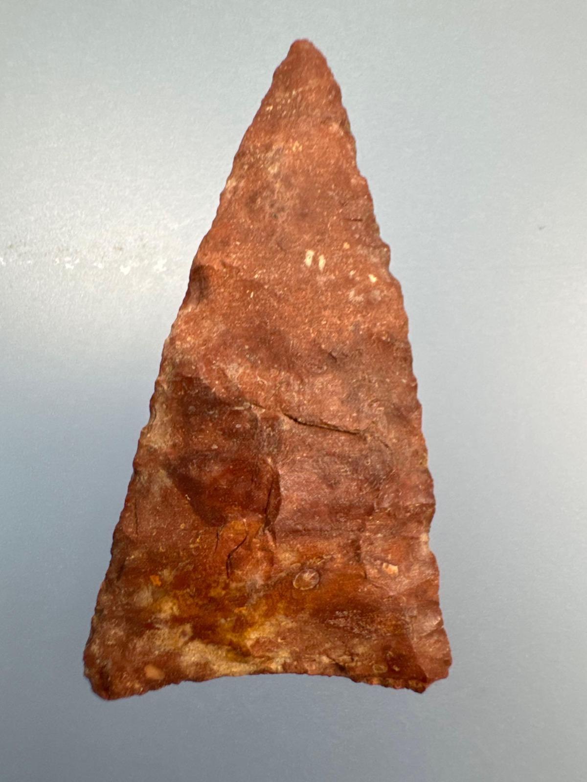 1 7/16" Red Jasper Triangle Point, Found in Burlington Co., New Jersey, Purchased from Rich Johnston