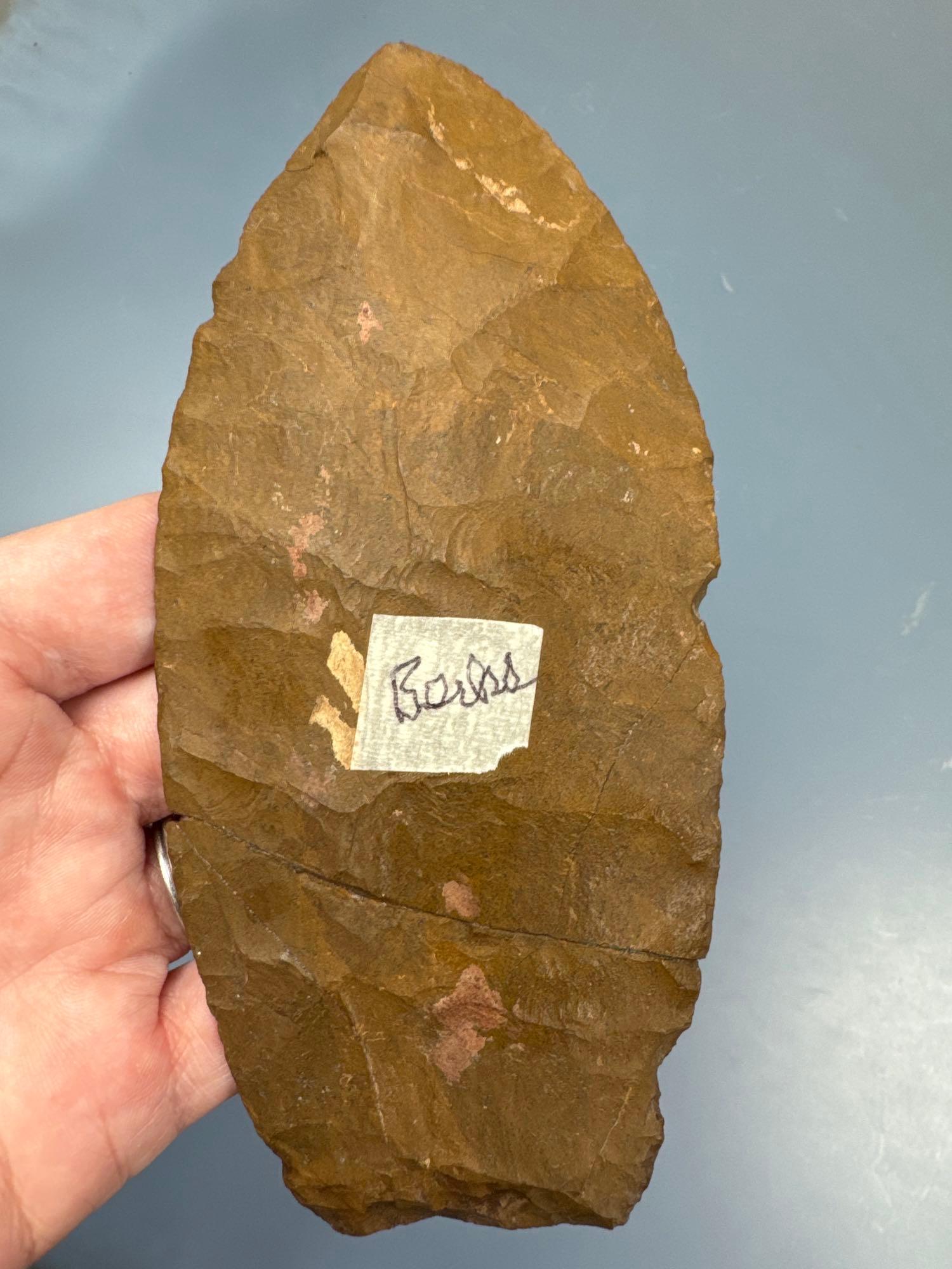 LARGE 5 5/8" Jasper Petalas Blade, Broken+Reguled, Found in Berks Co., PA, Ex: Pat Sutton Collection