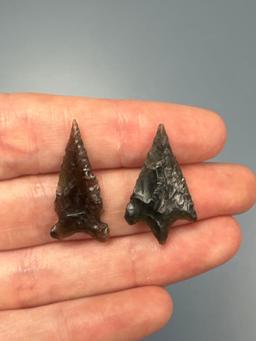 Pair of Fine Gem Points, Longest 1 1/8", Obsidian, Found by Bob Ashlock in 1950's in Wasco Co., Oreg