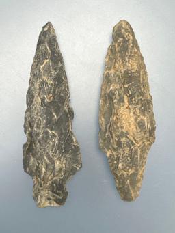 Pair of Larger Archaic Stem Chalcedony Arrowheads, Longest is 3 1/8", Found in PA/NJ/NY Tristate Are