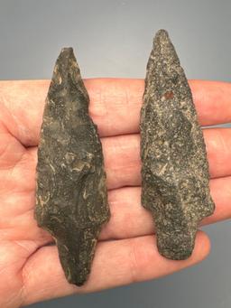 Pair of Fine Archaic Stem Points, Chalcedony and Argillite, Longest is 2 3/4", Found in PA/NJ/NY Tri