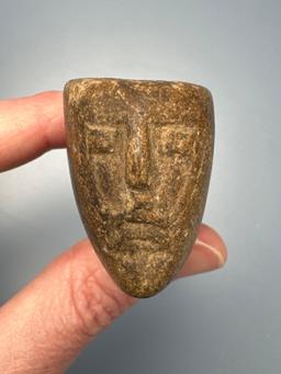 RARE Face Effigy Stone Pipe, Found in Georgia, From the George Brooks Collection of Salem Co., New J