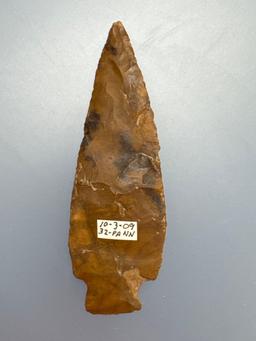 3 5/8" Fine Jasper Stemmed Point, Found in Pennsylvania, Purchased in 2009 by Walt Podpora