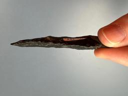 2" Black Chert Archaic Stem Point, Found in PA/NJ/NY Tristate Area, Ex: Harry Mucklin, Lemaster, Pod