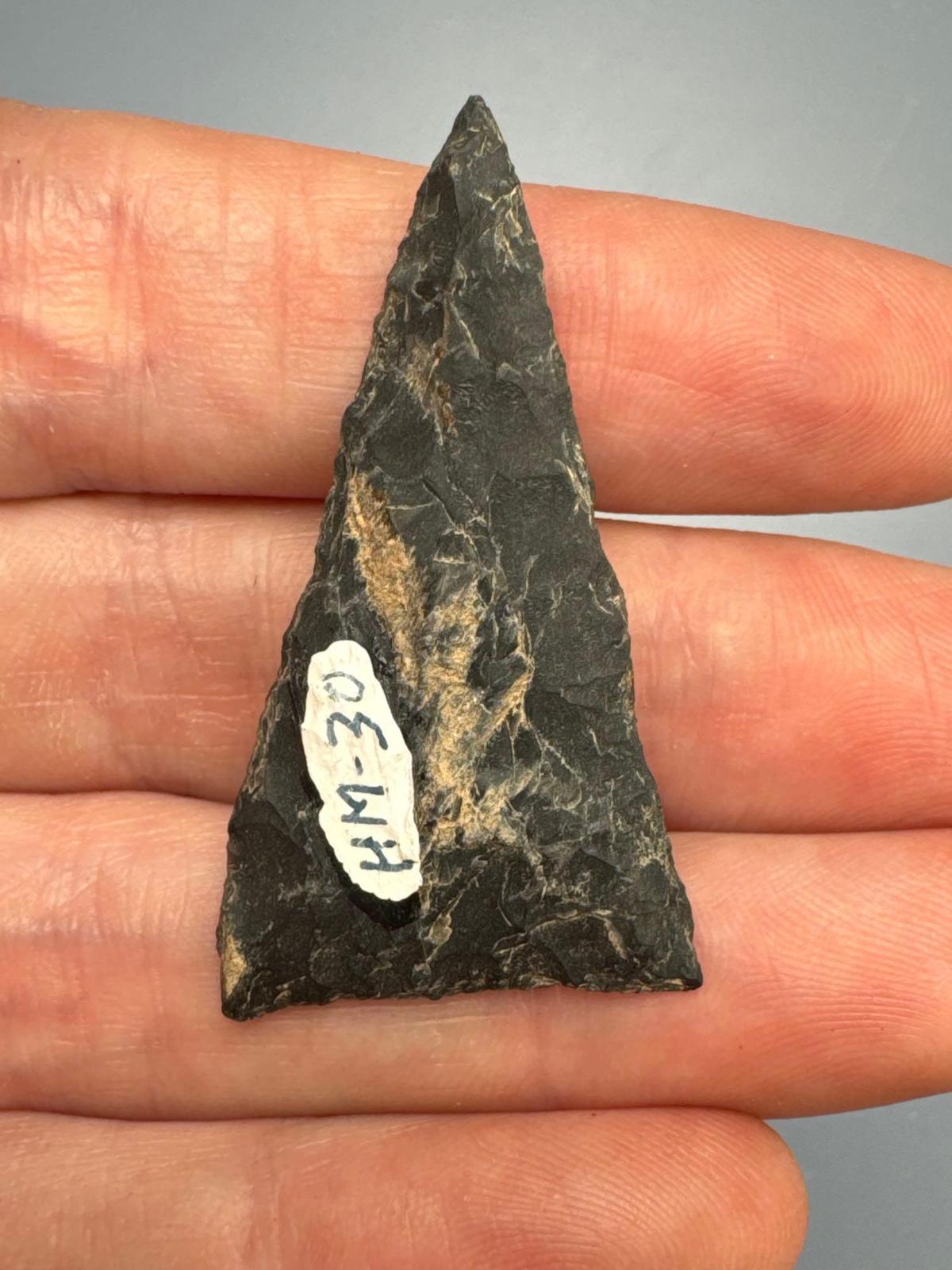 Larger 1 5/8" Triangle Arrowhead, Chert, Found in PA/NJ/NY Tristate Area, Ex: Harry Mucklin, Lemaste