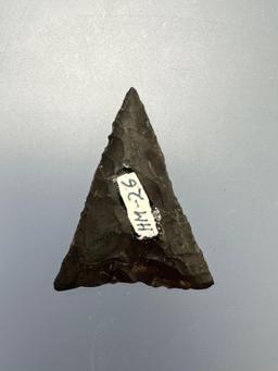 Perfect 1 3/8" Black Chert Triangle Point, Found in PA/NJ/NY Tristate Area, Ex: Harry Mucklin, Lemas