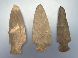 3 Nice Archaic Stem Points, Longest is 3 1/2", Newmanstown Style, Found in Jim Thorpe Area in Pennsy