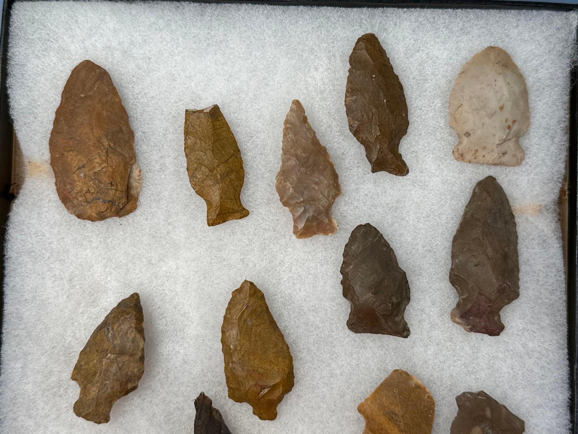 20 Various Jasper Artifacts, Points, Tools, Flake Knives, Longest is 2 1/8", Found in the Oley Valle