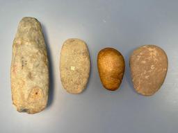 Lot of 4 Tools, Celts, Hammerstone, Found in Warren Co., NJ, Longest is 5 3/4"