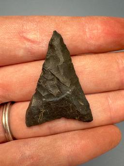 1 1/2" Triangle Point, Black Chert, Found in Warren Co., NJ