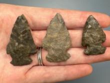 Lot of 3 Onondaga Corner Notch Points, Longest is 1 3/4", Found in New York State, Ex: Dave Summers