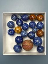 Superb Lot of Early Glazed Bennington Clay Marbles, Blue and Amber Colors, Ex: Burley Museum Collect