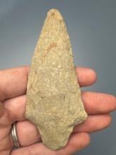 3 3/4" Rhyolite Stemmed Point, Nice Expanded Base/Shoulders, Found in Lancaster Co., PA