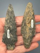 Pair of Larger Archaic Stem Chalcedony Arrowheads, Longest is 3 1/8", Found in PA/NJ/NY Tristate Are