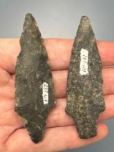Pair of Fine Archaic Stem Points, Chalcedony and Argillite, Longest is 2 3/4", Found in PA/NJ/NY Tri