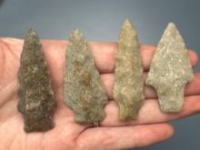 Lot of 4 Medium-Sized Quartzite Arrowheads, Longest is 2 1/4", Found in Northampton Co., PA Ex: Burl