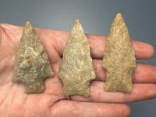 x3 Archaic Stem Points, Nice Examples, Quartzite, Longest is 2 1/8", Found in Northampton Co., PA Ex