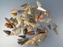 Superb Lot of 60 Various Points, Arrowheads, Triangles, Found in Ohio and Tennessee Region, Longest