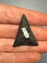 Perfect 1 3/8" Black Chert Triangle Point, Found in PA/NJ/NY Tristate Area, Ex: Harry Mucklin, Lemas
