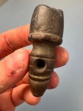 NICE 2 1/4" Stone Mic Mac Pipe, Impressive Designs, Partially Restored Bowl, Found in Central New Yo