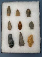 Lot of 9 Central States Arrowheads, Longest is 2 5/16"