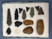 Lot of 14 Fine Points, Triangles, Jasper Flake Knives, Points, Longest is 3", Found in the Oley Vall