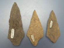 Lot of 3 Archaic Stem Points, Longest is 3", Koens Crispin Related, Found in Burlington Co., NJ, Ex: