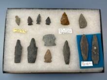 Lot of 13 Various Arrowheads, Found in PA and NJ, Various Locations, Longest is 3 3/8"