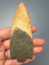 NICE 4 1/4" Thin Corner Notch Rhyolite Point, 2-Tone, Found in Wake Co., North Carolina, Ding to Bas