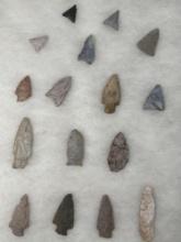 16 Various Points, Triangles, Fox Creek, Well-Made Pieces, Found in Jim Thorpe Area in Pennsylvania,