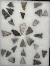 27 Triangle Points, Rhyolite, Found in Jim Thorpe Area in Pennsylvania, Longest is 2 3/4"