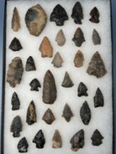 Large Lot of 31 Mainly Ridge and Valley Chert Points, Found in North Carolina, Longest is 2 1/2"