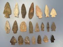 22 Nice Points, Arrowheads, Found in Hummelstown near Harrisburg, PA, Longest is 2 1/2", Ex: Burley