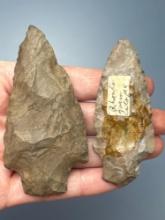 Pair of Onondaga Chert Stem Points, Found on Rhoads Carm, Cayuga Co., NY, Ex: Dave Summers Collectio