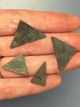 Lot of 4 Cut Brass Triangle Points, Iroquoian Trade Points, Found in New York, Longest is 1 1/16"