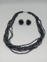 Vintage Black and Dark Gray Necklace and Earrings