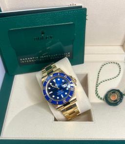 Brand New 40mm 18ct Yellow Gold Submariner 'Smurf' comes with box and papers
