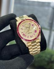 Custom Rolex DayDate 40mm 18k Yellow Gold w/ Ruby and Diamond (G-H, VS1-VS2) Comes with Box & Apprai