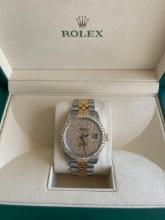 Custom 36mm Rolex with Diamond Dial & Bezel (G-H, SI1-SI2) comes with box and papers