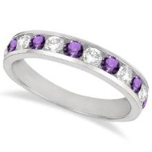 Channel-Set Amethyst and Diamond Ring Band 14k White Gold 1.20ctw