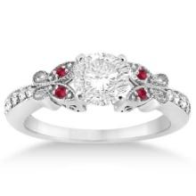 Butterfly Diamond and Ruby Engagement Ring 14k White Gold 1.20ctw