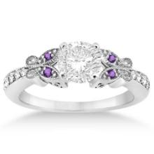 Butterfly Diamond and Amethyst Engagement Ring 14k White Gold 1.20ctw
