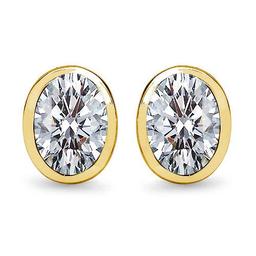 Certified 1.00 CTW Oval Diamond 14K Yellow Gold Earring