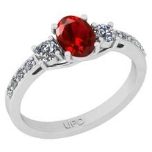 0.86 Ctw I2/I3 Red Sapphire And Diamond 14K White Gold Ring
