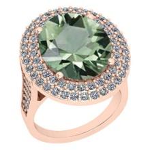 13.90 Ctw SI2/I1 Green Amethyst And Diamond 14k Rose Gold Vintage Style Ring