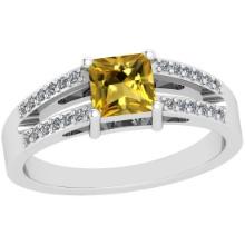 0.87 Ctw I2/I3 Citrine And Diamond 10K White Gold Ring