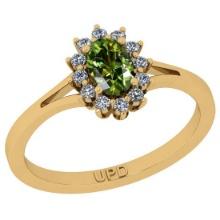 0.64 Ctw I2/I3 Green Sapphire And Diamond 10K Yellow Gold Promises Ring