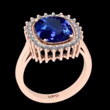 5.34 Ctw VS/SI1 Tanzanite and Diamond 14K Rose Gold Vintage Style Ring