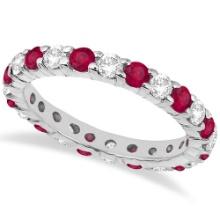 Eternity Diamond and Ruby Ring Band 14k White Gold 2.35ctw