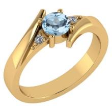 Certified 0.48 Ctw Aquamarine And Diamond 14k Yellow Gold Ring